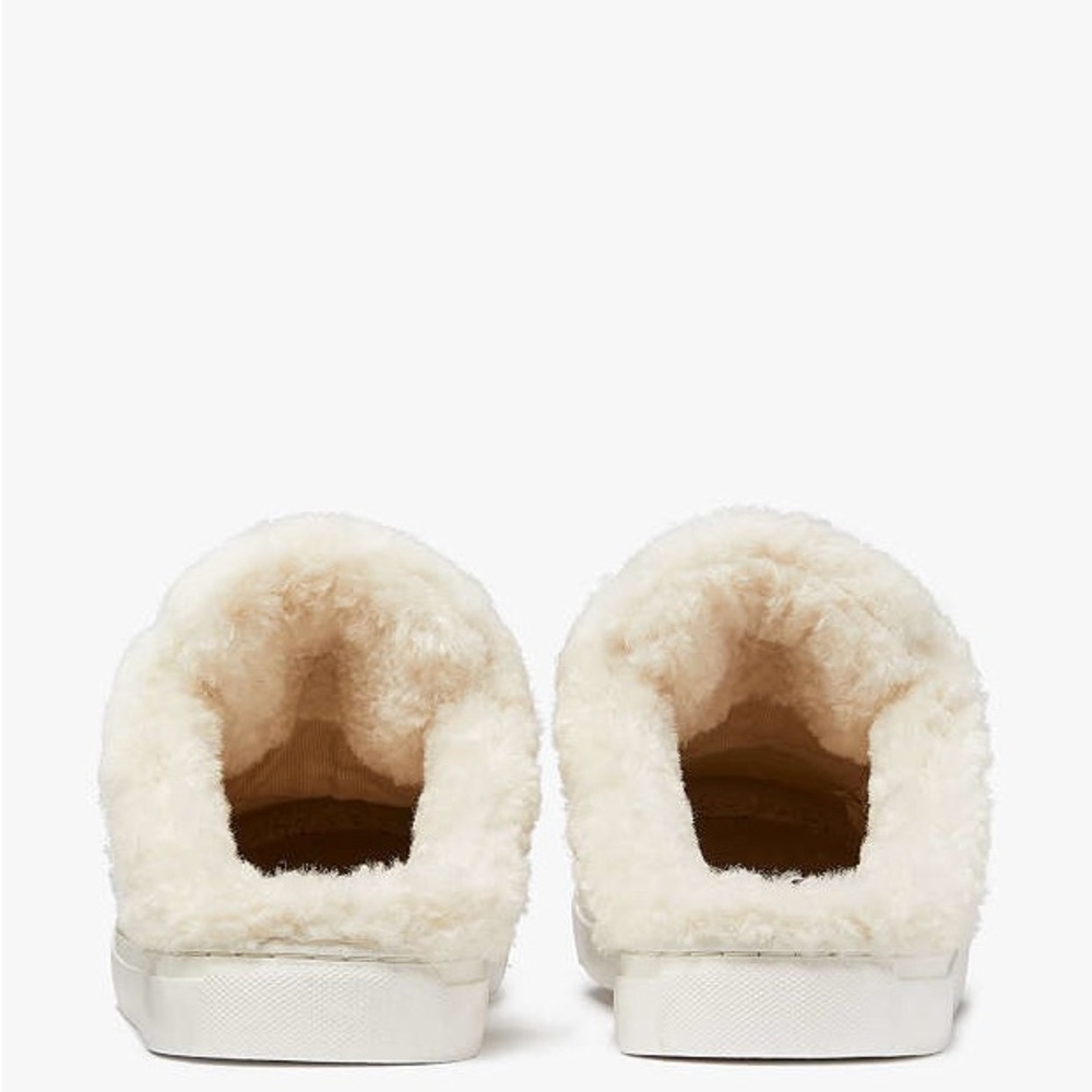 Kate Spade Fez Winter Mule Sneakers - White and Tan Slip-On Sz 6.5 - Picture 3 of 11